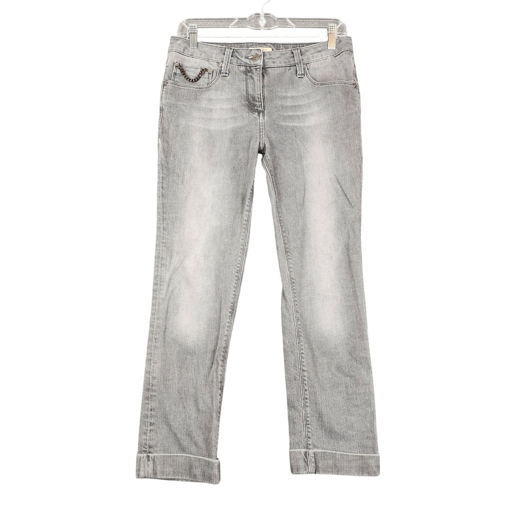 Burberry London Grey Straight Leg Jeans Chain Detail Knightsbridge Denim Womens - Picture 1 of 12